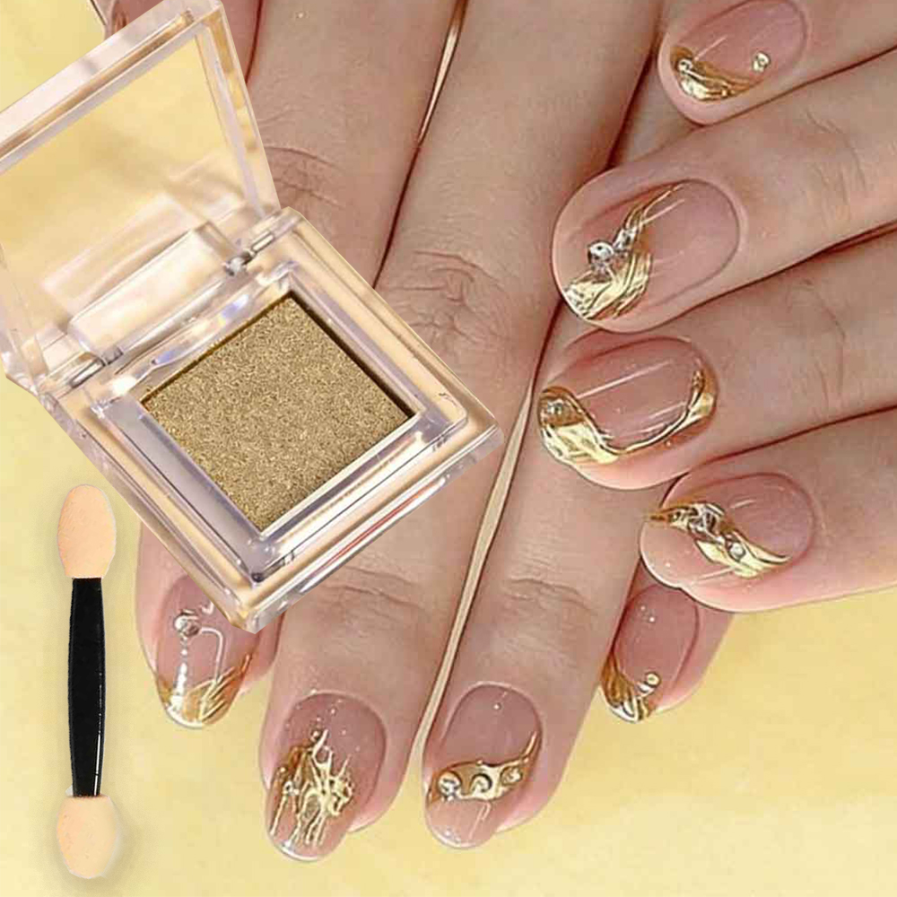 Nail Glitter Chrome - مسحوق كروم ذهبي سحري صلب لطلاء