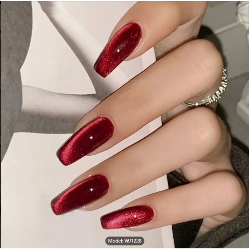 Nail Art Red Cherry - 24 قطعة عين القطة الحمراء يرتدي