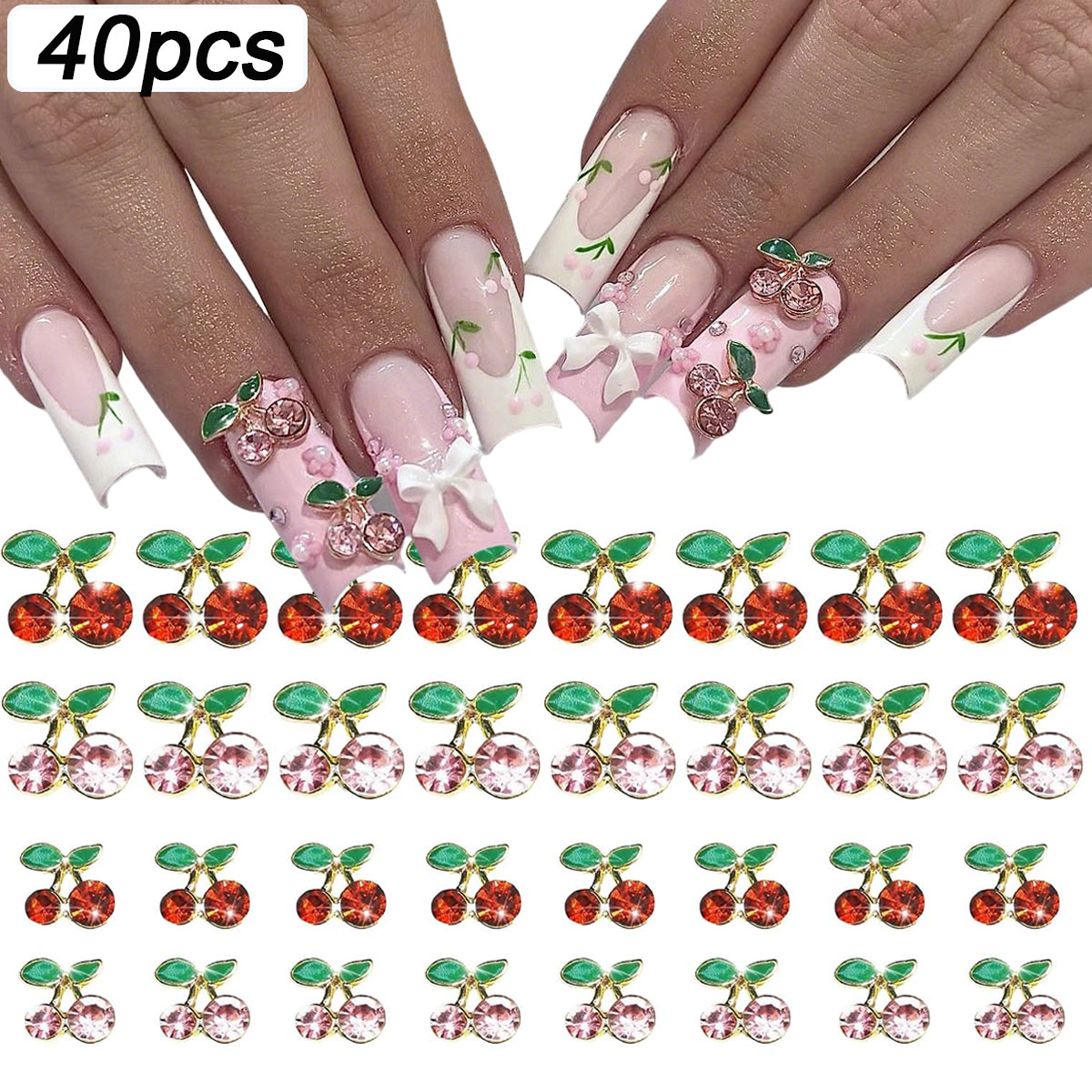 40 قطعة من أحجار الزينة ثلاثية - مراجعة Nail Art Red Cherry وسعره