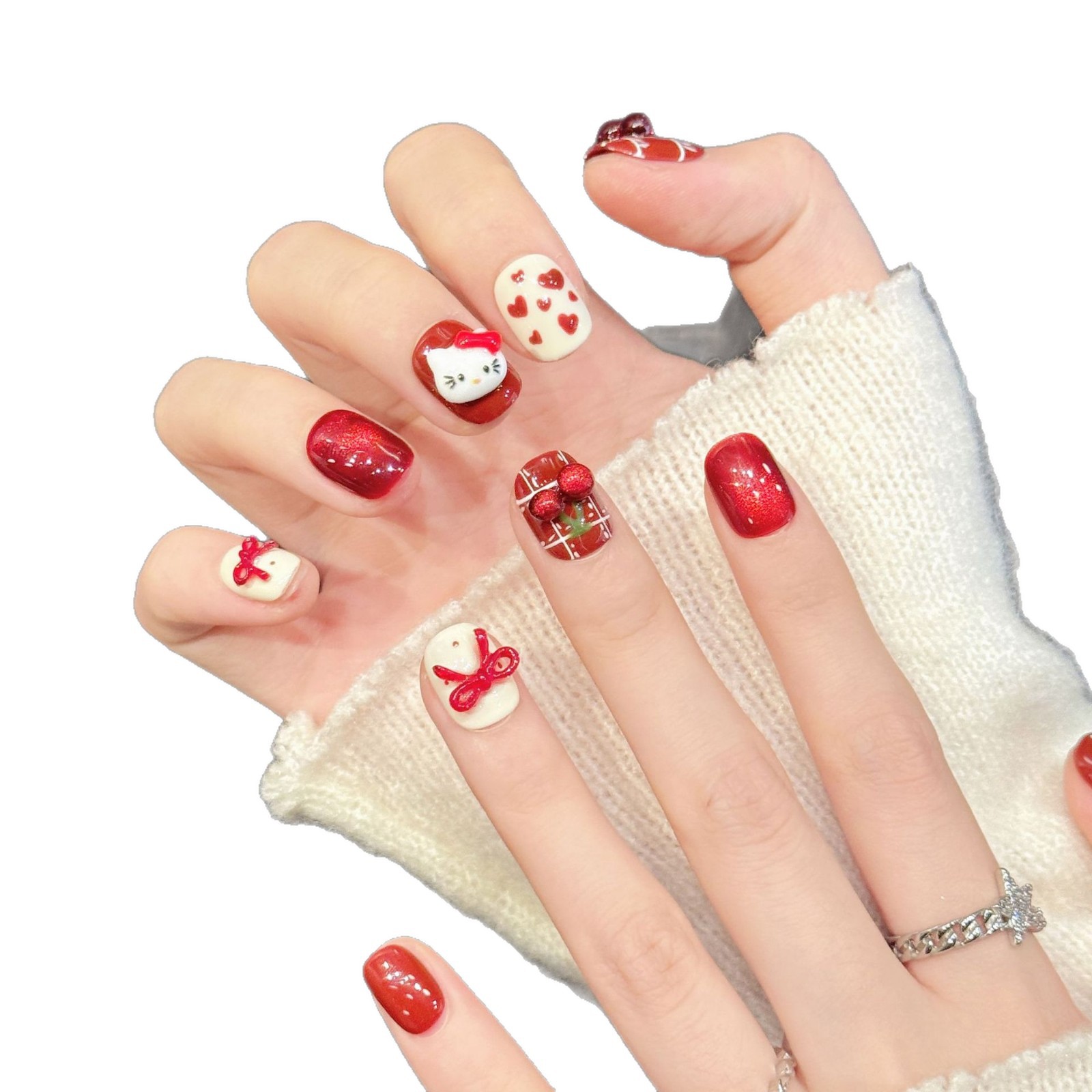 10 قطع من الأظافر الاصطناعية ا - مراجعة Nail Art Red Cherry وسعره
